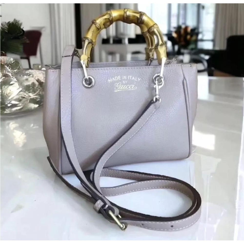Gucci Gray Pinkish Leather Handbag with Bamboo Handle